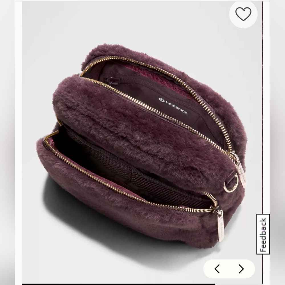 NWT Lululemon Dark Plum Soft Plush Faux Fur W/ Flashy Gold Hardware Camera Bag - Picture 3 of 7